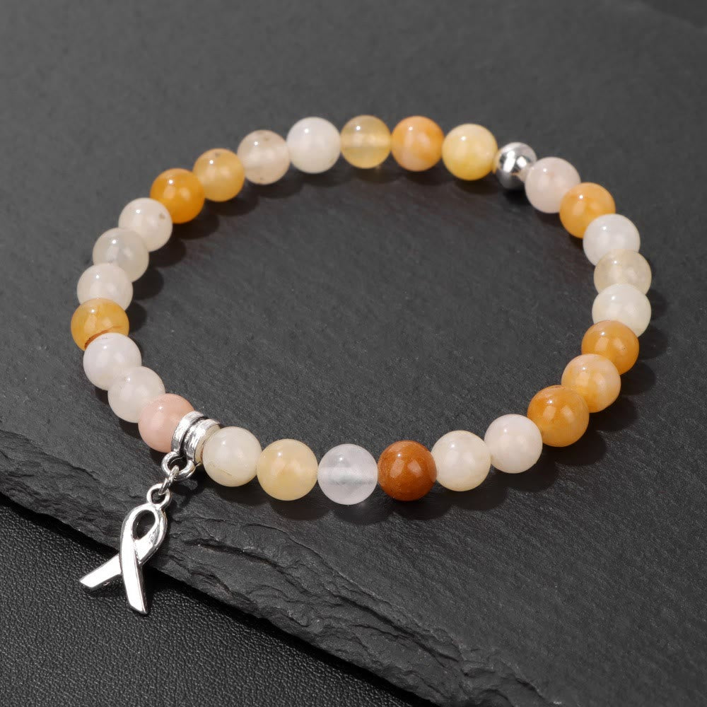 Bracelet porte-bonheur en perles de pierres précieuses naturelles avec breloque ruban Olivenorma