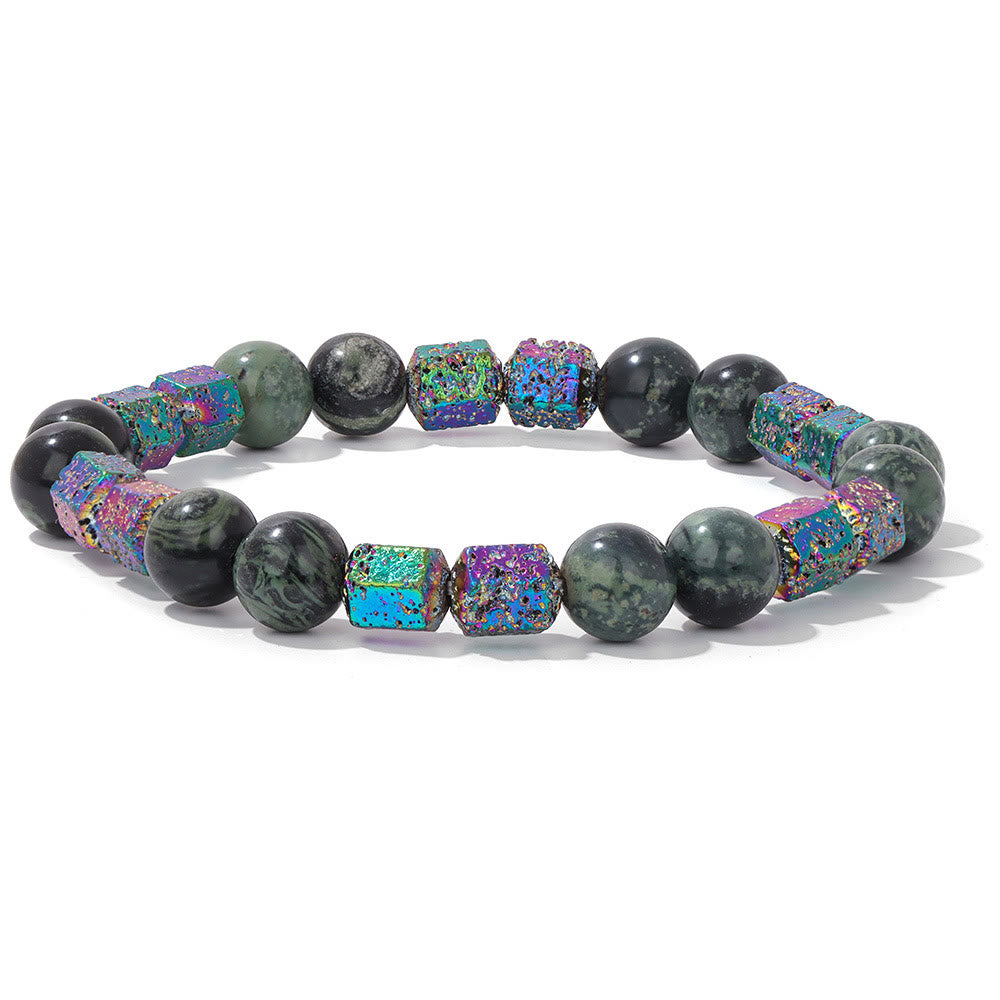 Bracelet en perles de pierre de lave géométriques pailletées Olivenorma