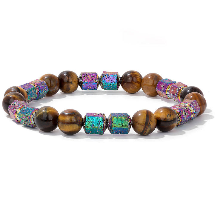 Bracelet en perles de pierre de lave géométriques pailletées Olivenorma