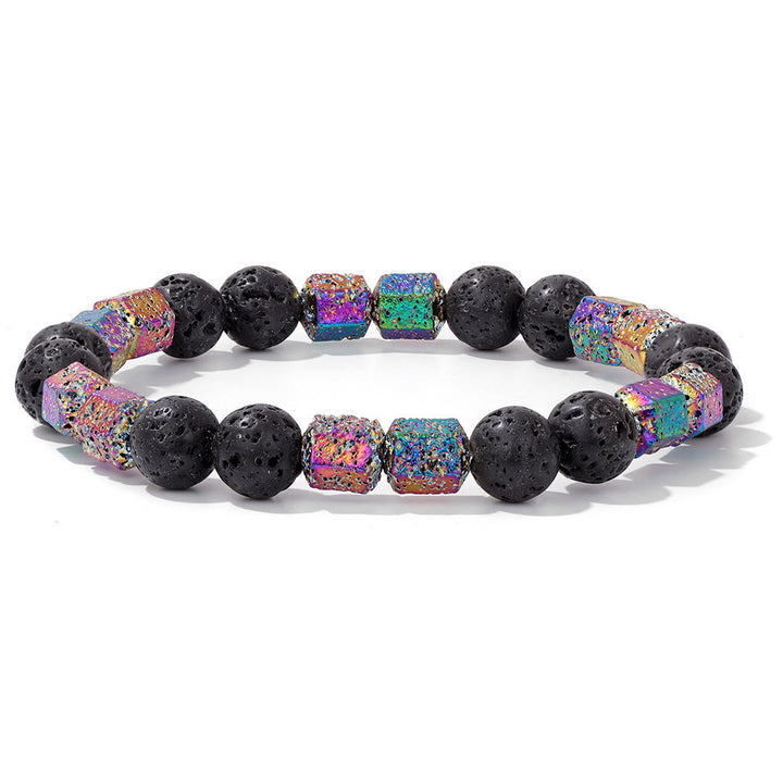 Bracelet en perles de pierre de lave géométriques pailletées Olivenorma