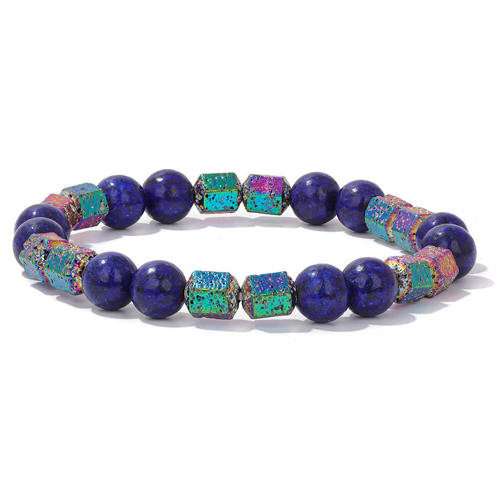 Bracelet en perles de pierre de lave géométriques pailletées Olivenorma