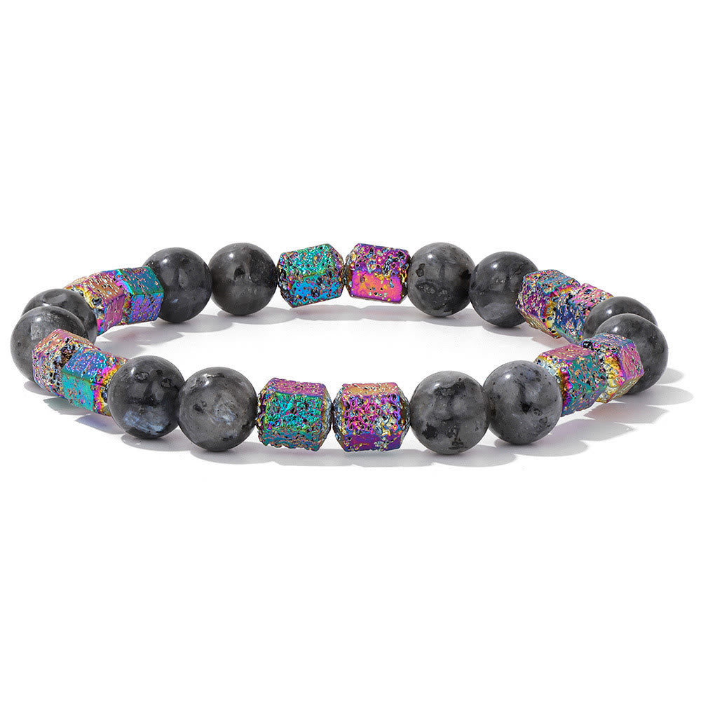 Bracelet en perles de pierre de lave géométriques pailletées Olivenorma