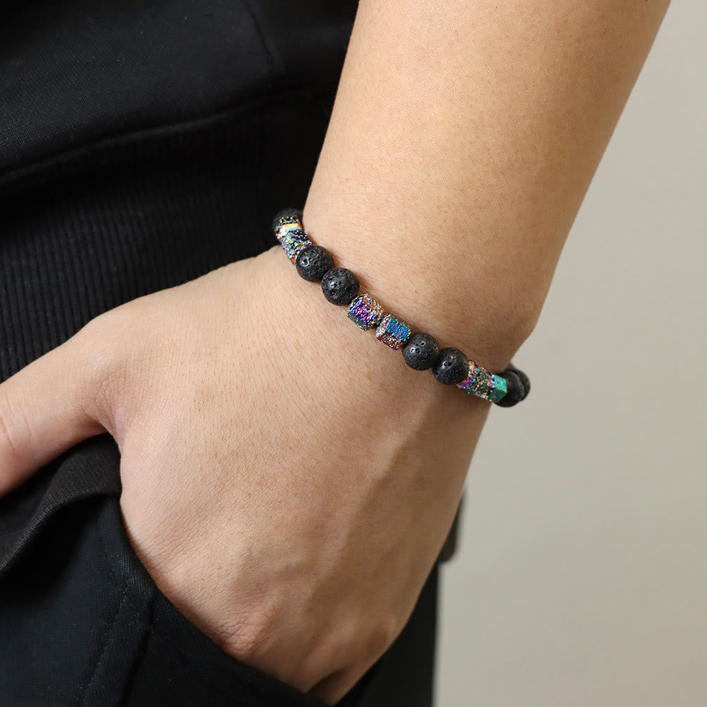 Bracelet en perles de pierre de lave géométriques pailletées Olivenorma