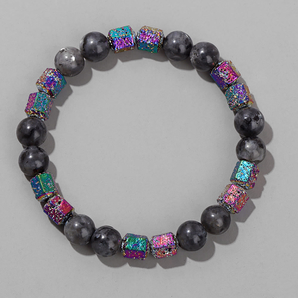 Bracelet en perles de pierre de lave géométriques pailletées Olivenorma