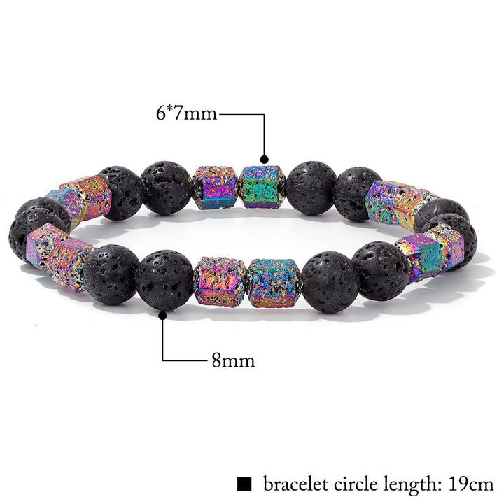 Bracelet en perles de pierre de lave géométriques pailletées Olivenorma