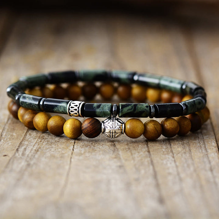Bracelet Olivenorma en perles empilées en bois de malachite naturelle, lot de 2
