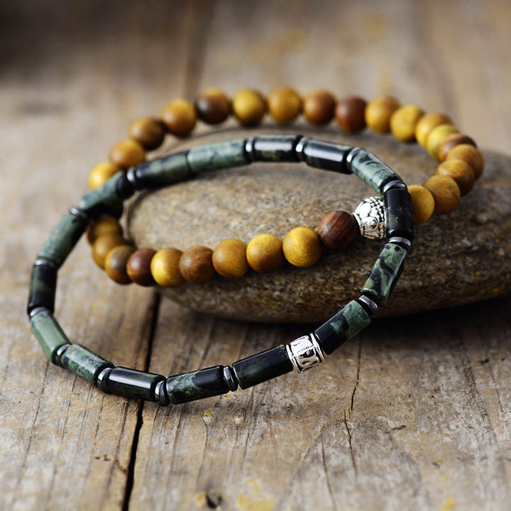 Bracelet Olivenorma en perles empilées en bois de malachite naturelle, lot de 2