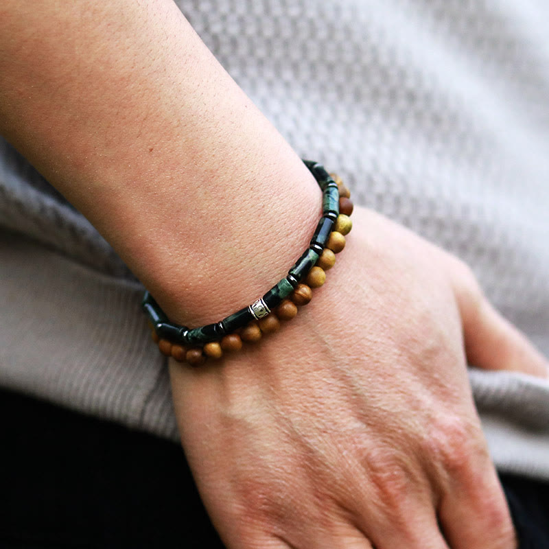 Bracelet Olivenorma en perles empilées en bois de malachite naturelle, lot de 2