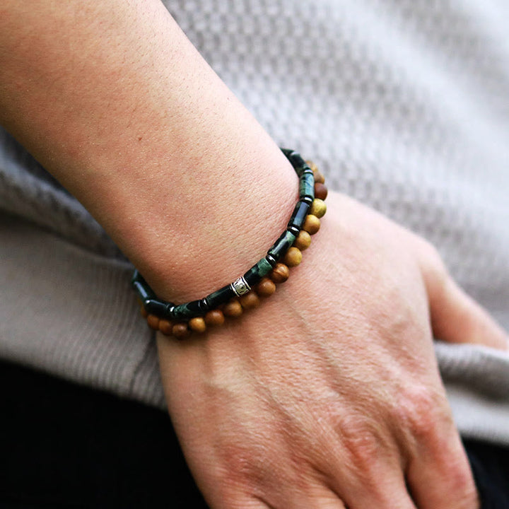 Bracelet Olivenorma en perles empilées en bois de malachite naturelle, lot de 2
