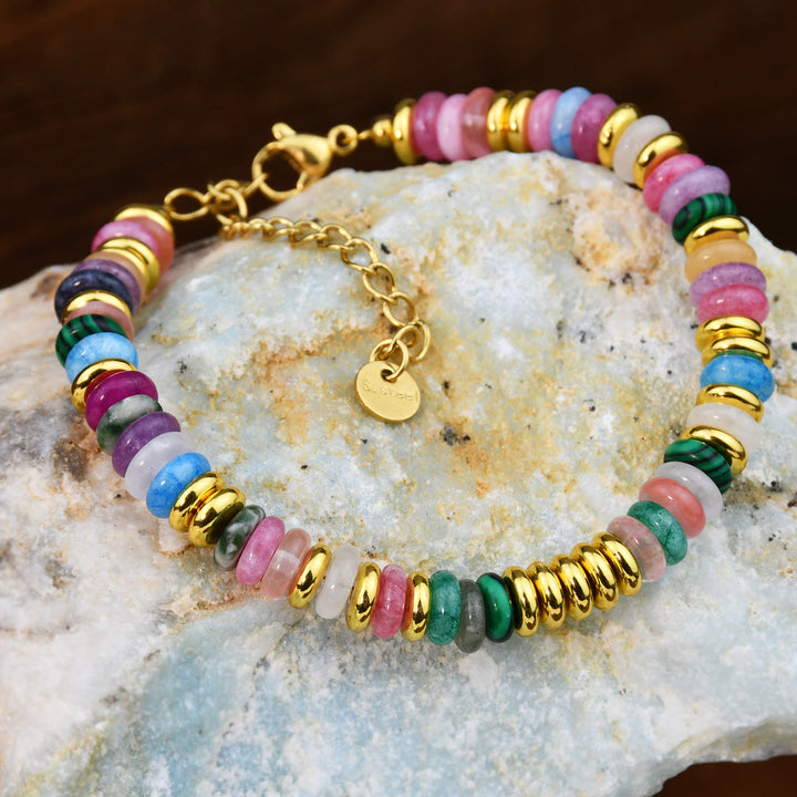 Bracelet Boho en perles d'agate naturelle colorées Olivenorma