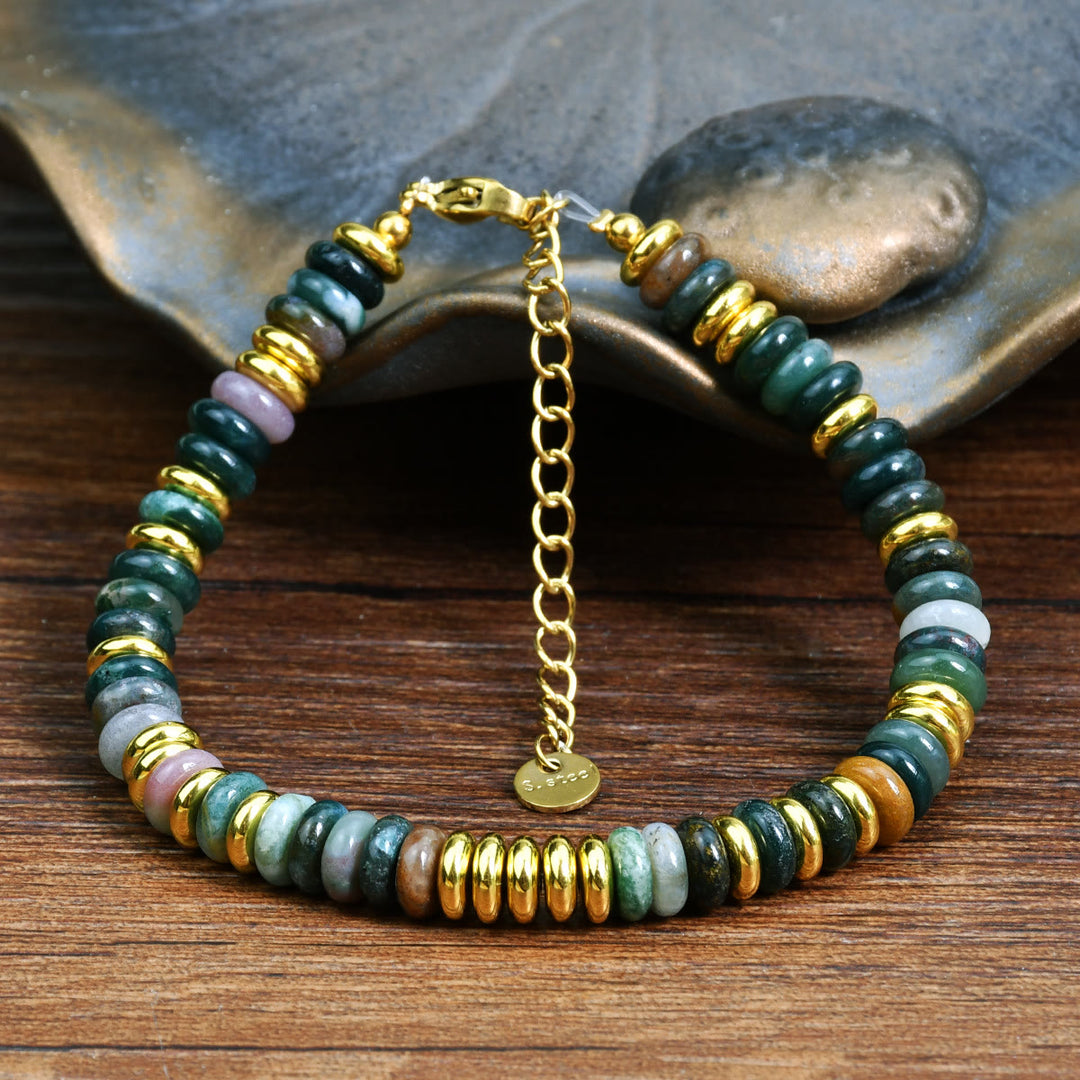 Bracelet Boho en perles d'agate naturelle colorées Olivenorma