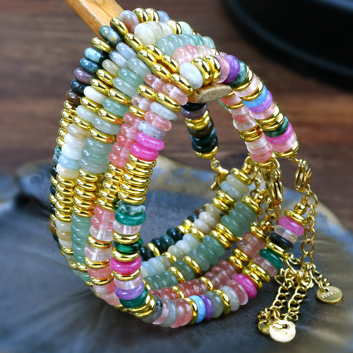 Bracelet Boho en perles d'agate naturelle colorées Olivenorma