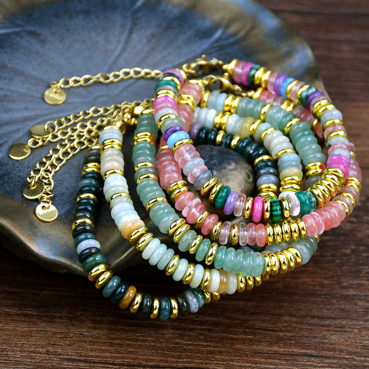 Bracelet Boho en perles d'agate naturelle colorées Olivenorma
