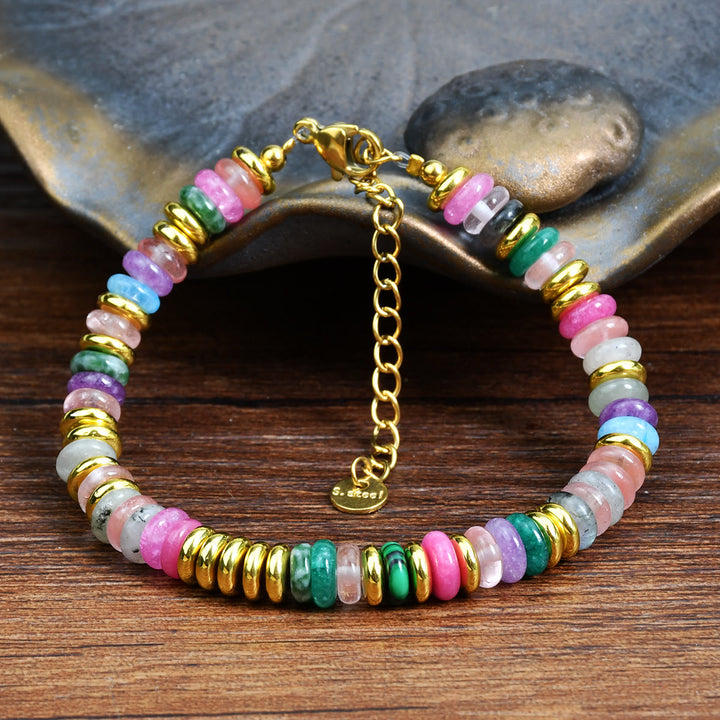 Bracelet Boho en perles d'agate naturelle colorées Olivenorma