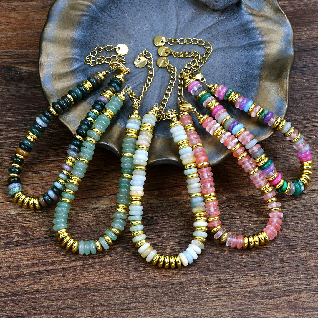 Bracelet Boho en perles d'agate naturelle colorées Olivenorma