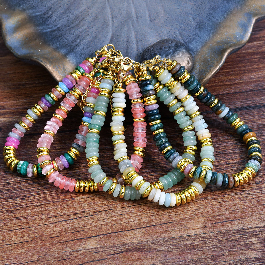 Bracelet Boho en perles d'agate naturelle colorées Olivenorma