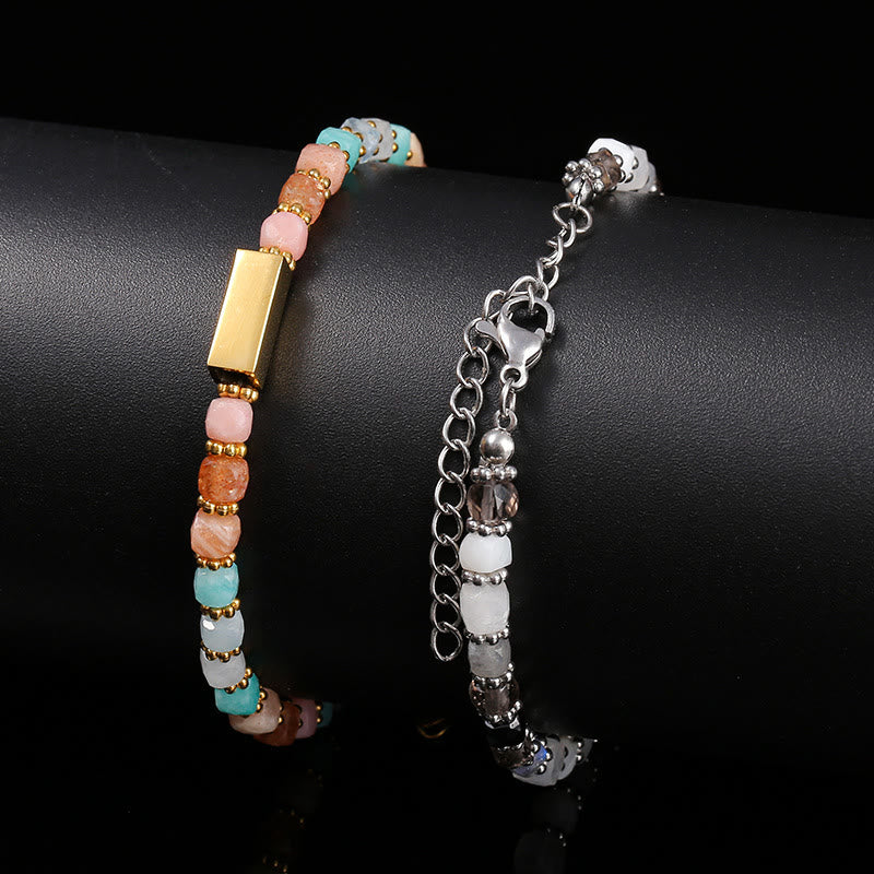 Bracelet en perles de pierres précieuses naturelles à taille cubique Olivenorma