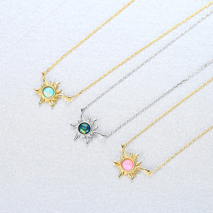 Collier en argent sterling 925 en forme de soleil avec opale Olivenorma