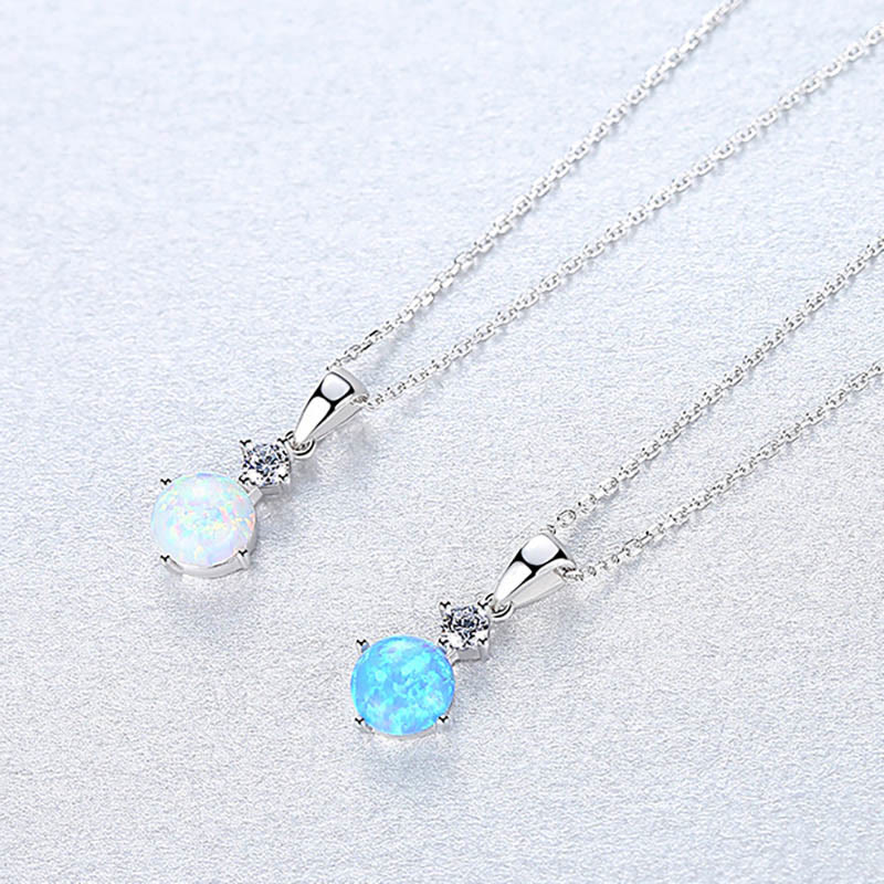 Collier à breloques rondes en argent sterling 925 avec opale Olivenorma