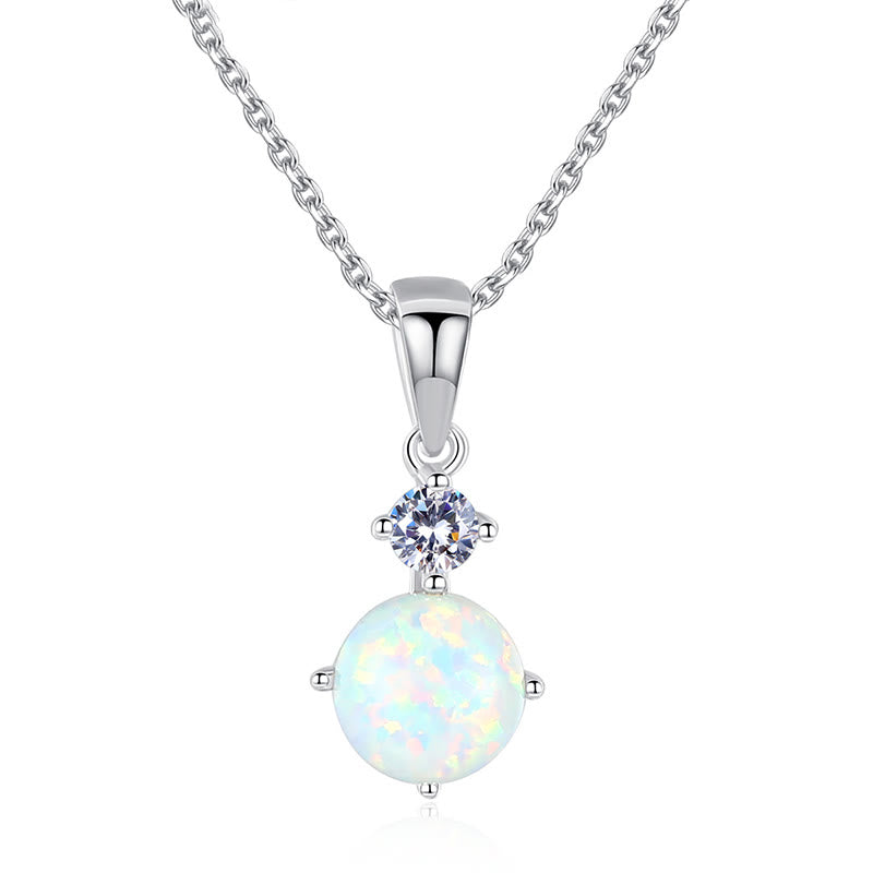 Collier à breloques rondes en argent sterling 925 avec opale Olivenorma