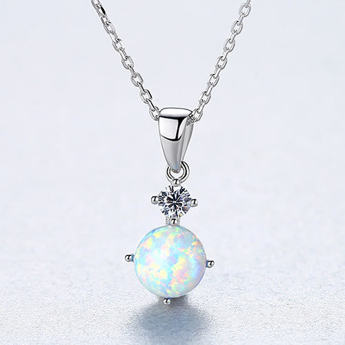 Collier à breloques rondes en argent sterling 925 avec opale Olivenorma