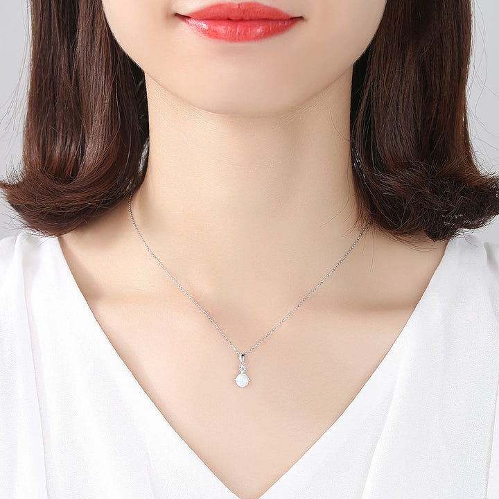 Collier à breloques rondes en argent sterling 925 avec opale Olivenorma