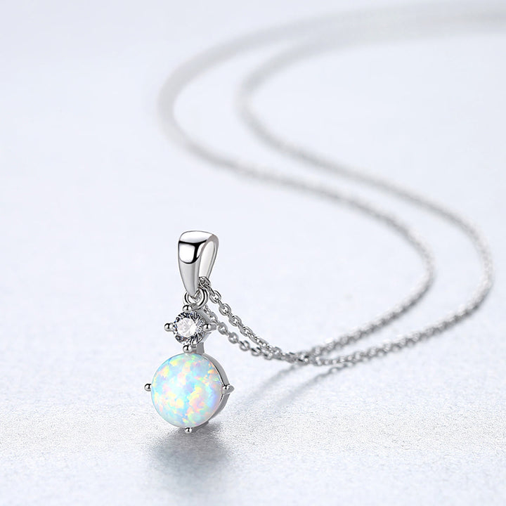 Collier à breloques rondes en argent sterling 925 avec opale Olivenorma