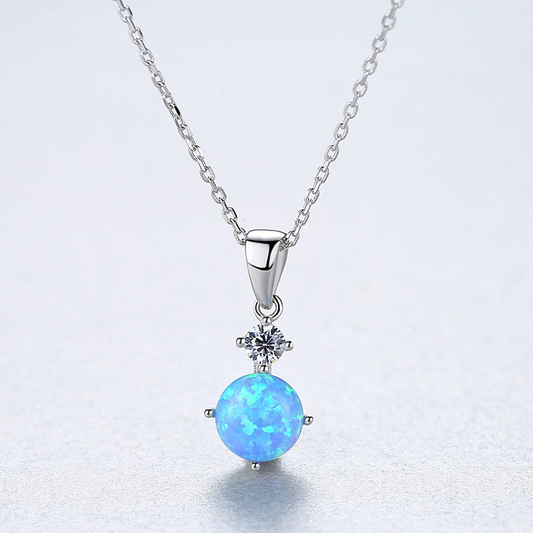 Collier à breloques rondes en argent sterling 925 avec opale Olivenorma