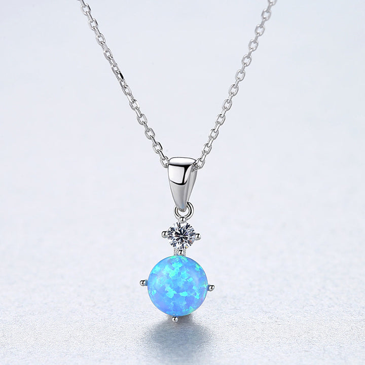Collier à breloques rondes en argent sterling 925 avec opale Olivenorma
