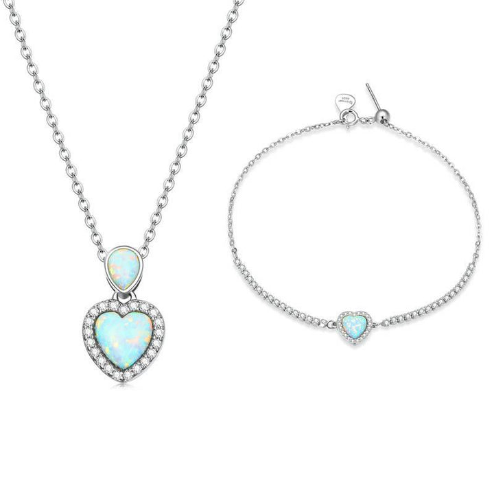 Ensemble de bijoux avec collier et bracelet à breloques en forme de cœur Olivenorma