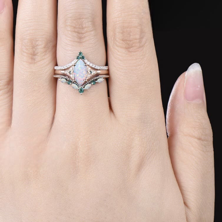 Ensemble de bagues de promesse Olivenorma Eternal Glow Opal