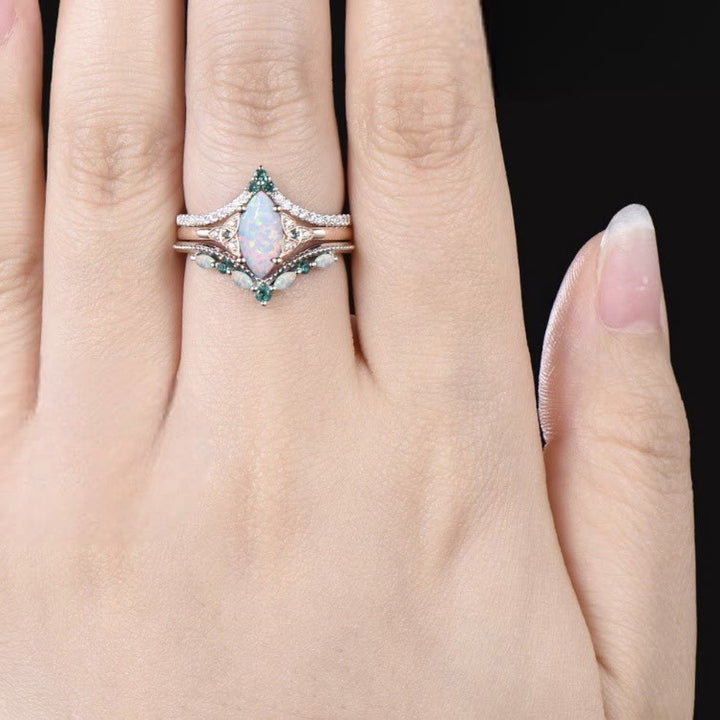 Ensemble de bagues de promesse Olivenorma Eternal Glow Opal