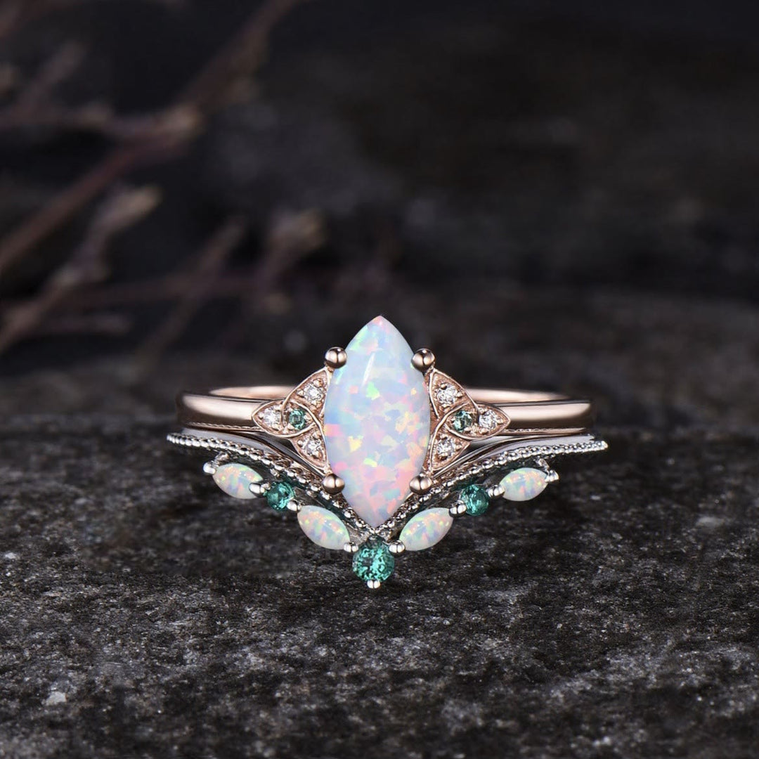 Ensemble de bagues de promesse Olivenorma Eternal Glow Opal