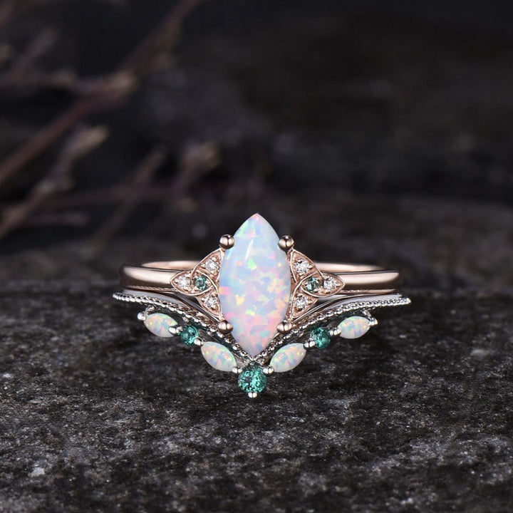 Ensemble de bagues de promesse Olivenorma Eternal Glow Opal