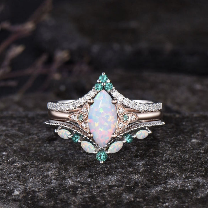 Ensemble de bagues de promesse Olivenorma Eternal Glow Opal