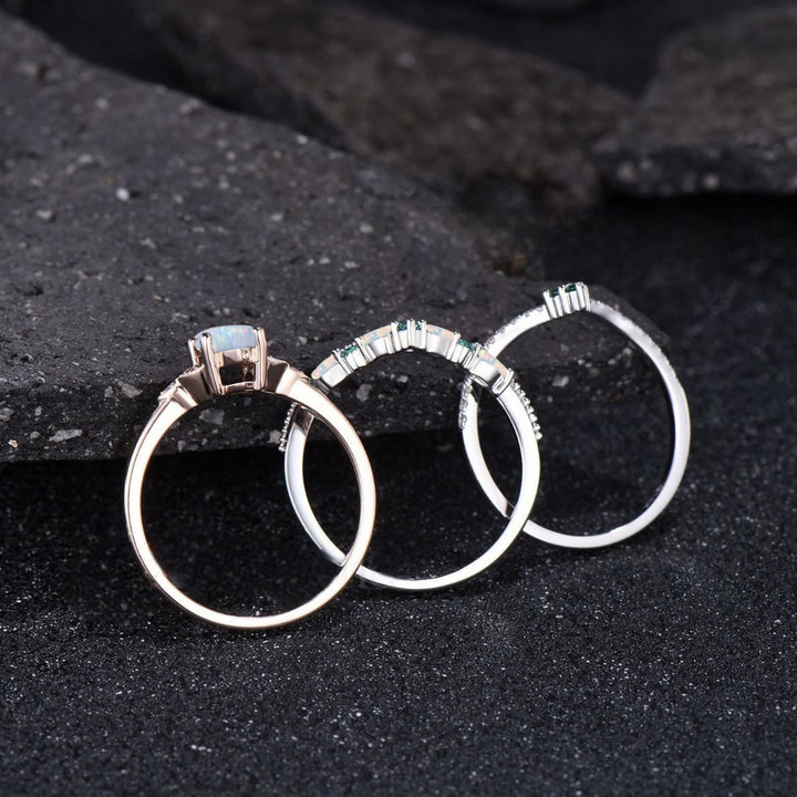 Ensemble de bagues de promesse Olivenorma Eternal Glow Opal