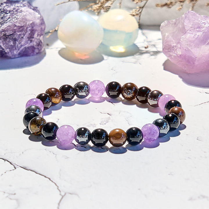 Bracelet de perles en hématite, améthyste, obsidienne, œil de tigre et améthyste Olivenorma