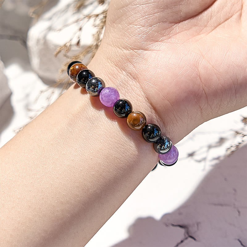 Bracelet de perles en hématite, améthyste, obsidienne, œil de tigre et améthyste Olivenorma