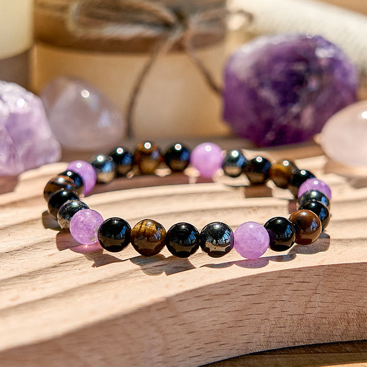 Bracelet de perles en hématite, améthyste, obsidienne, œil de tigre et améthyste Olivenorma