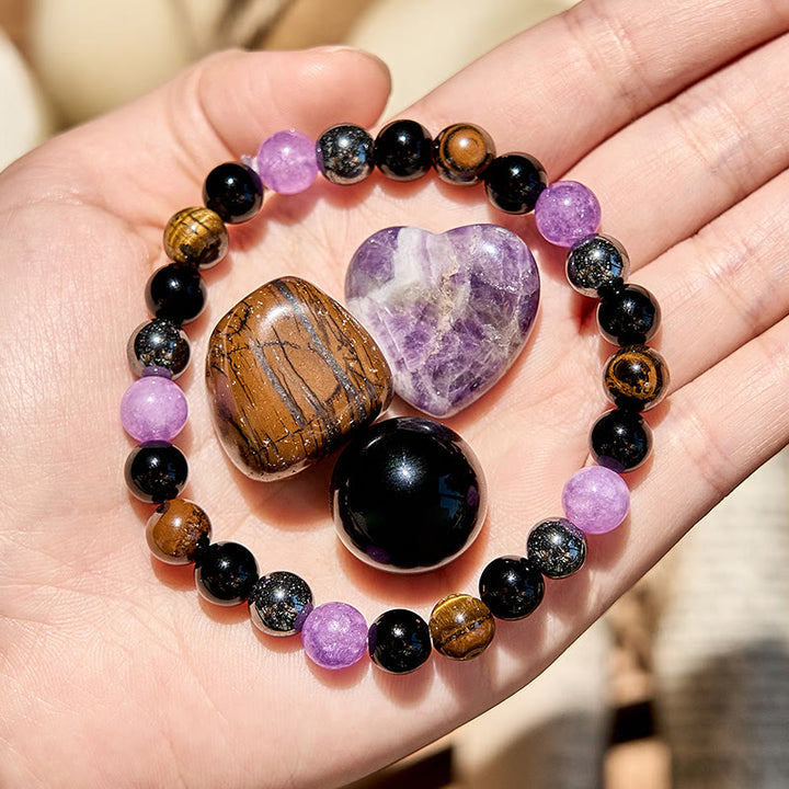 Bracelet de perles en hématite, améthyste, obsidienne, œil de tigre et améthyste Olivenorma