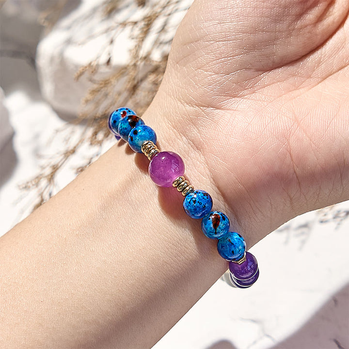 Bracelet Olivenorma en perles bleues et cristal transparent améthyste