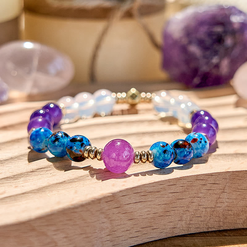 Bracelet Olivenorma en perles bleues et cristal transparent améthyste