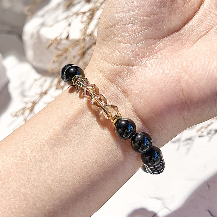 Bracelet de perles en obsidienne labradorite et quartz fumé Olivenorma