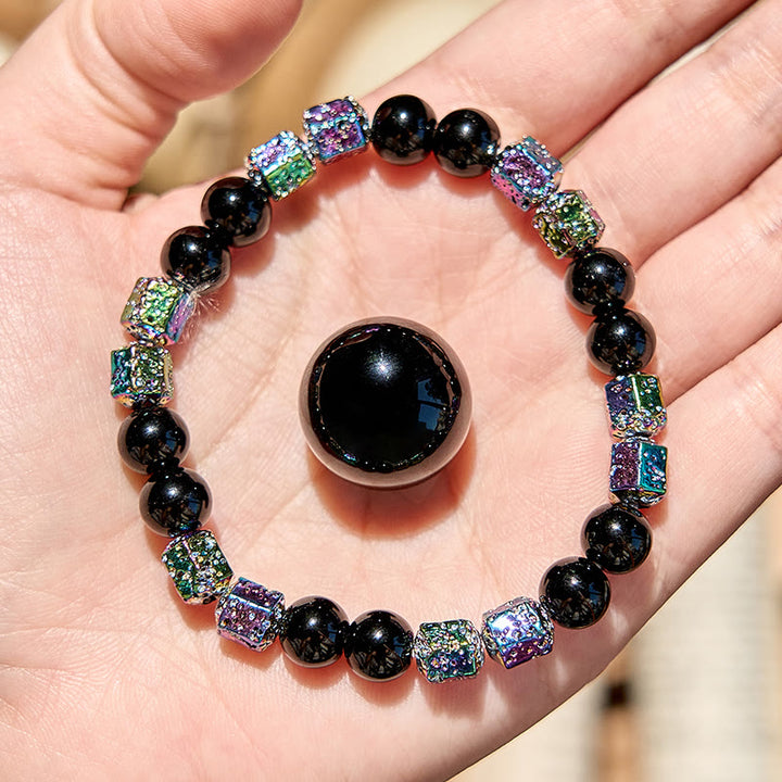 Bracelet en perles d'onyx noir et pierre de lave hématite électrolytique Olivenorma