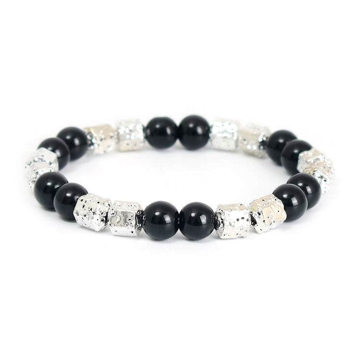 Bracelet en perles d'onyx noir et pierre de lave hématite électrolytique Olivenorma