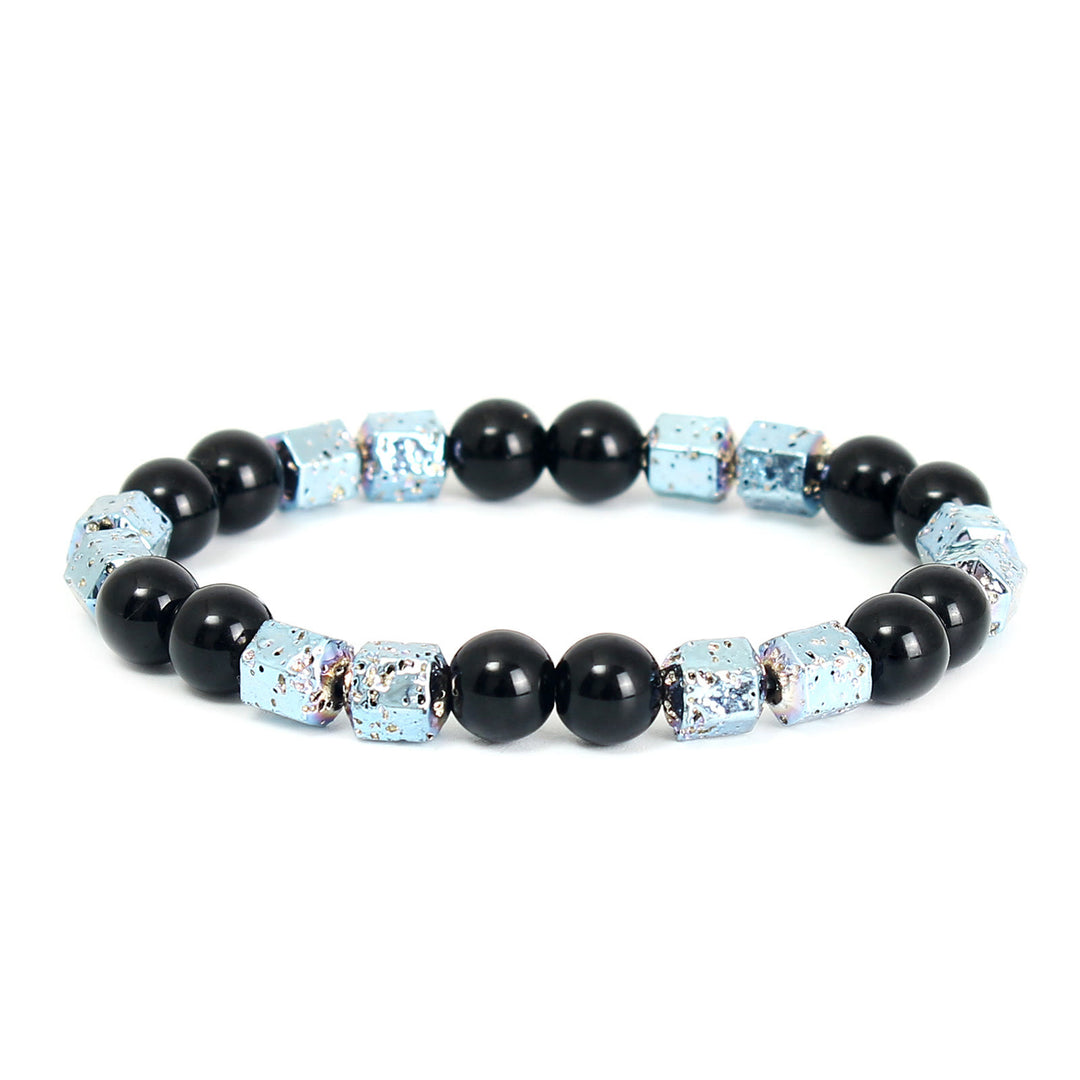 Bracelet en perles d'onyx noir et pierre de lave hématite électrolytique Olivenorma