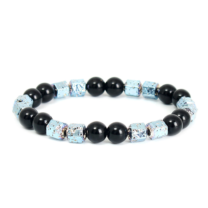 Bracelet en perles d'onyx noir et pierre de lave hématite électrolytique Olivenorma