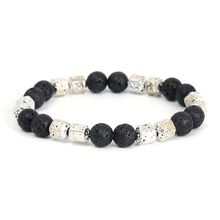 Bracelet en perles d'onyx noir et pierre de lave hématite électrolytique Olivenorma