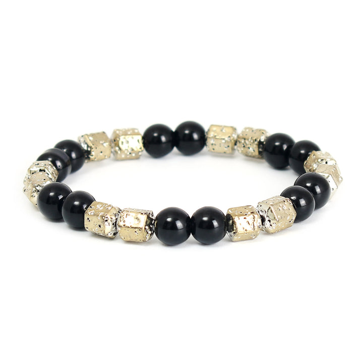 Bracelet en perles d'onyx noir et pierre de lave hématite électrolytique Olivenorma