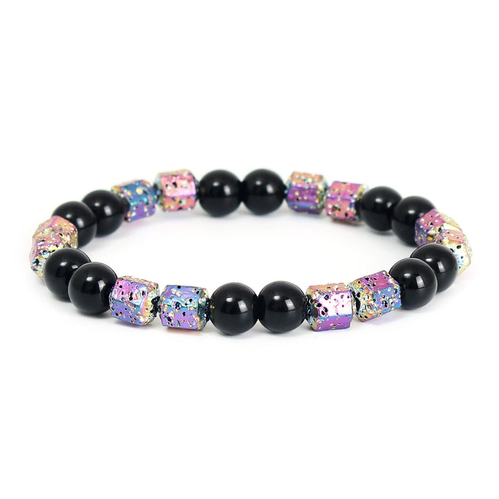 Bracelet en perles d'onyx noir et pierre de lave hématite électrolytique Olivenorma